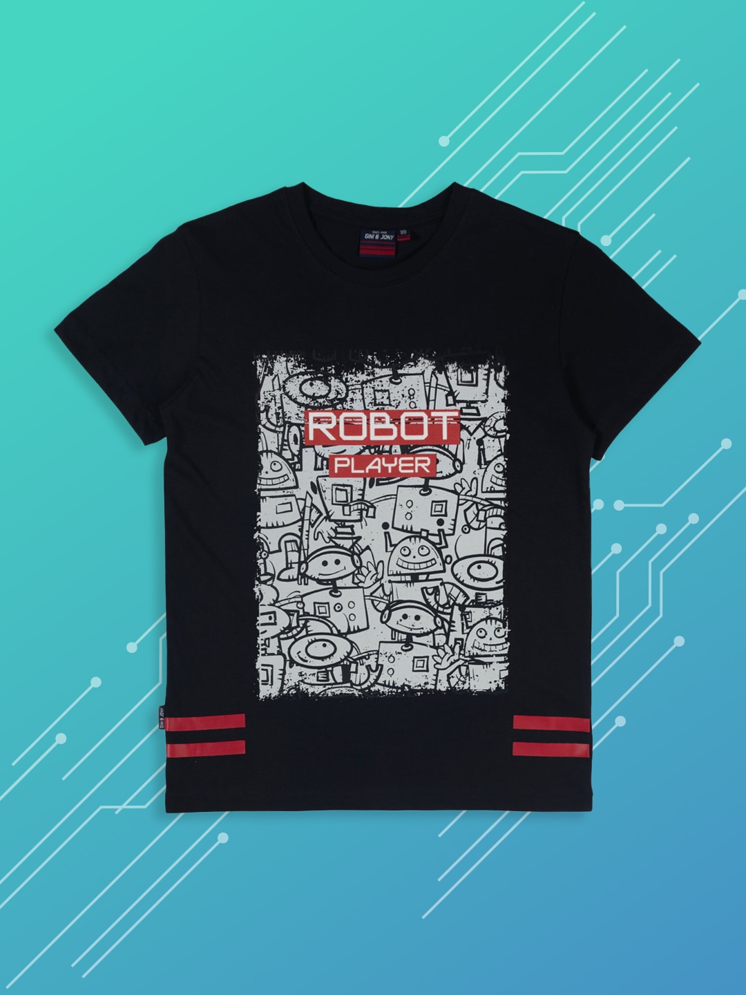 

Gini and Jony Boys Black White Printed Pure Cotton T-shirt