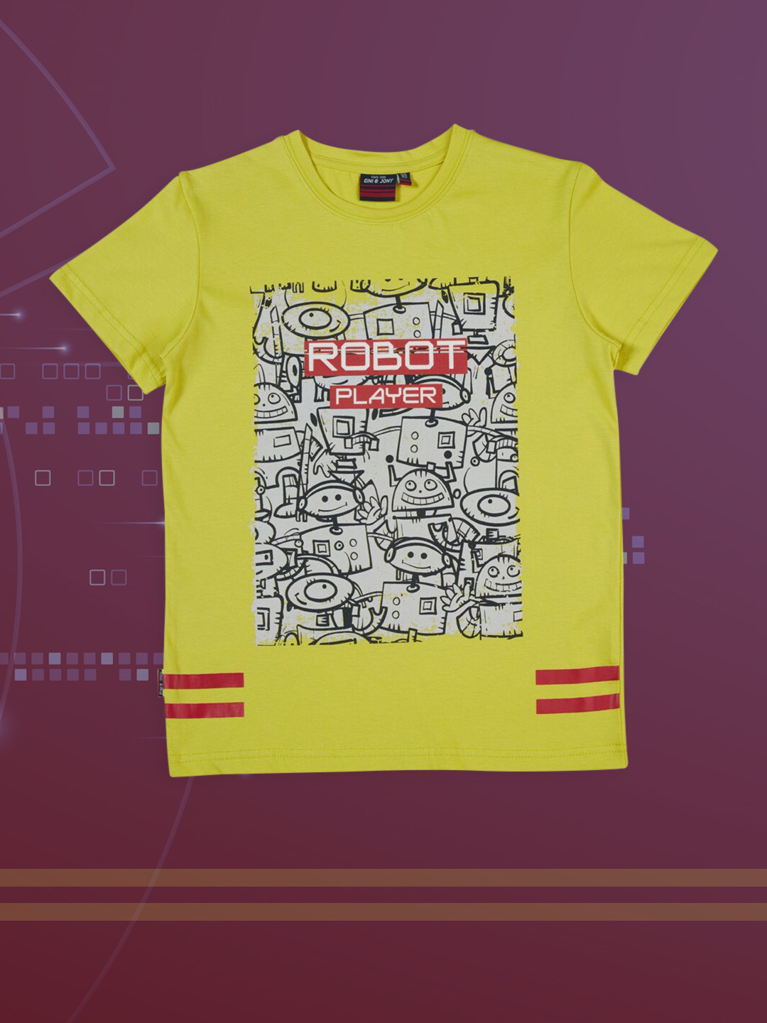 

Gini and Jony Boys Lime Green Grey Printed Pure Cotton T-shirt