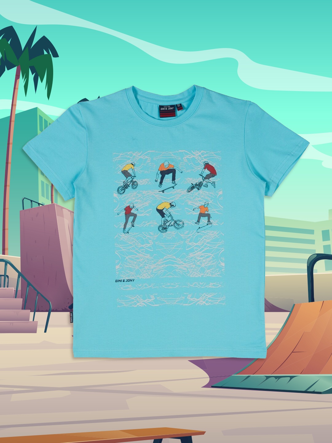 

Gini and Jony Boys Blue Graphic Printed Cotton Pure Cotton T-shirt