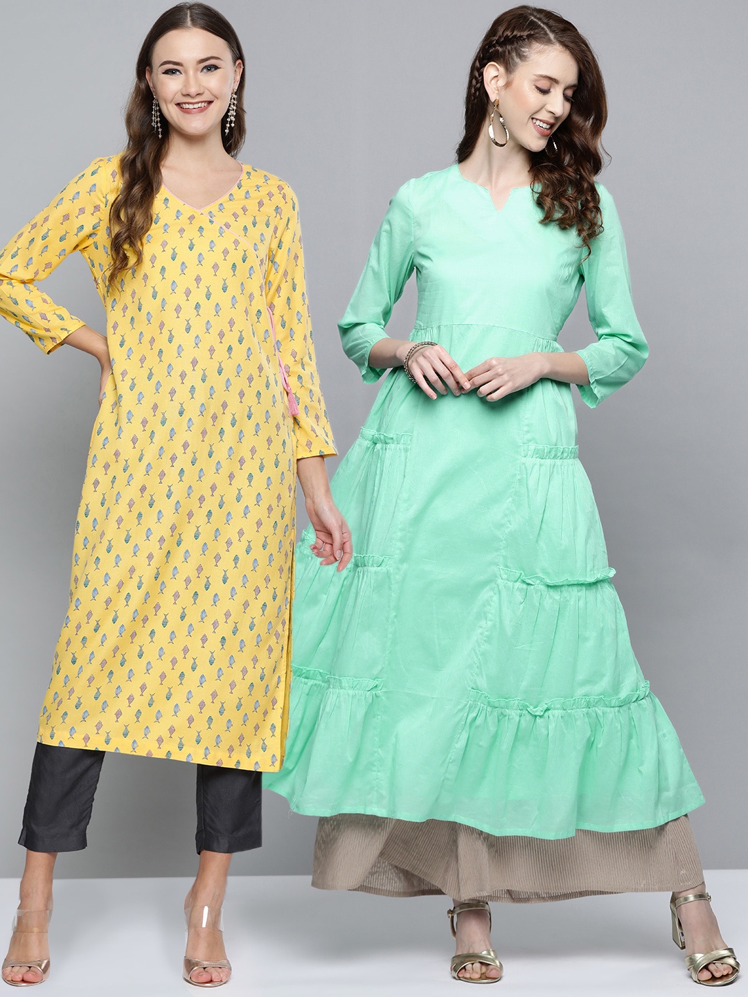 

HERE&NOW Women Pack Of 2 Kurtas, Sea green