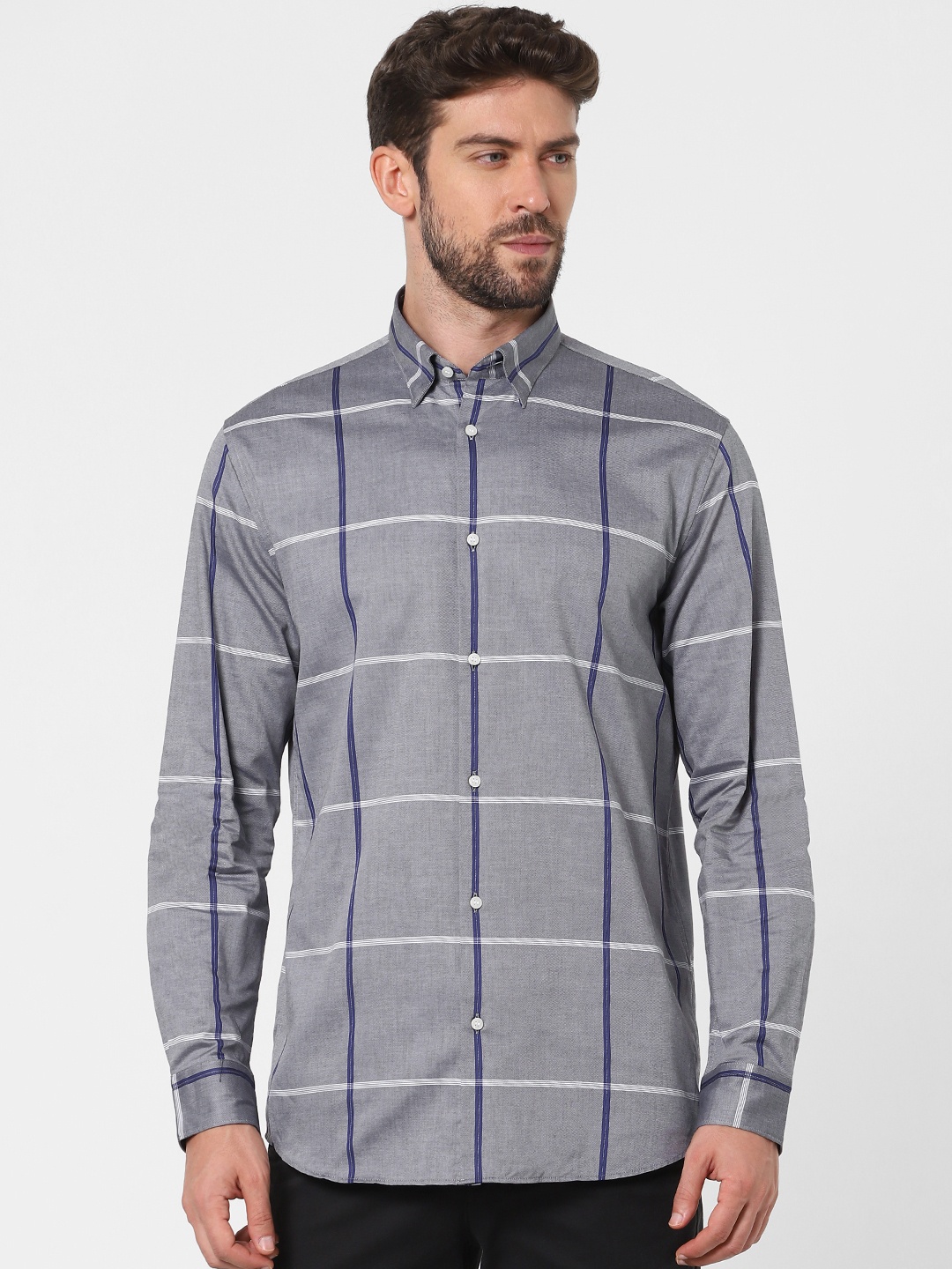 

SELECTED Men Grey Opaque Checked Casual Shirt