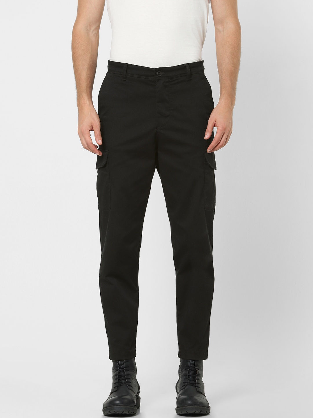 

SELECTED Men Black Slim Tapered Fit Cargos Trousers