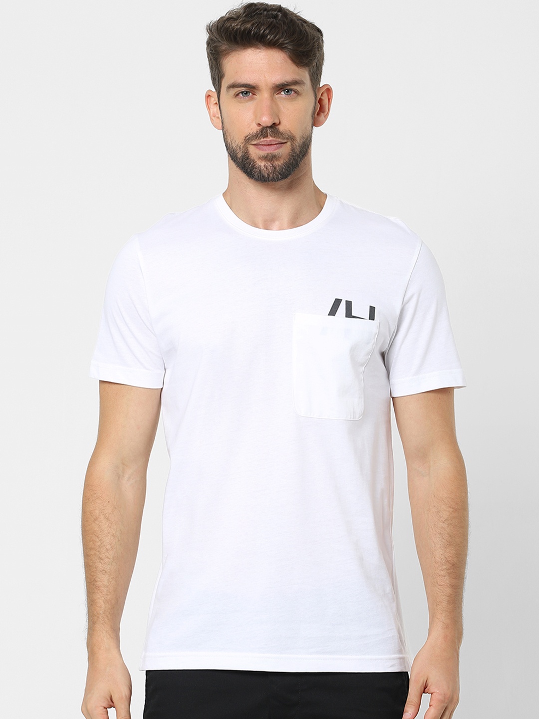 

SELECTED Men White Solid Round Neck T-shirt