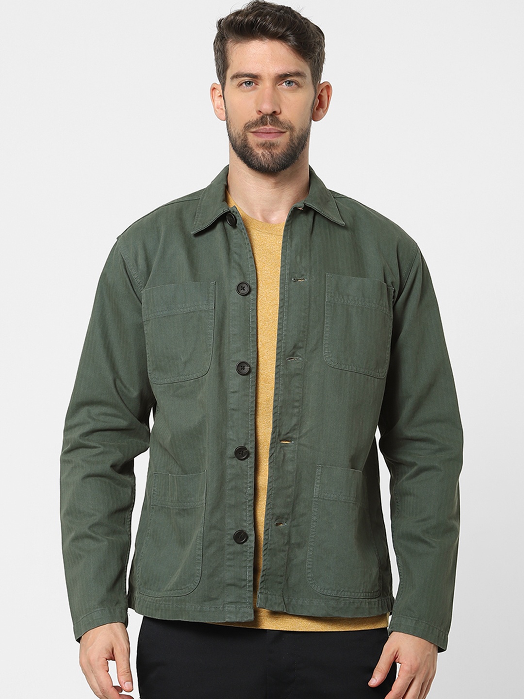 

SELECTED Men Olive Green Opaque Casual Shirt