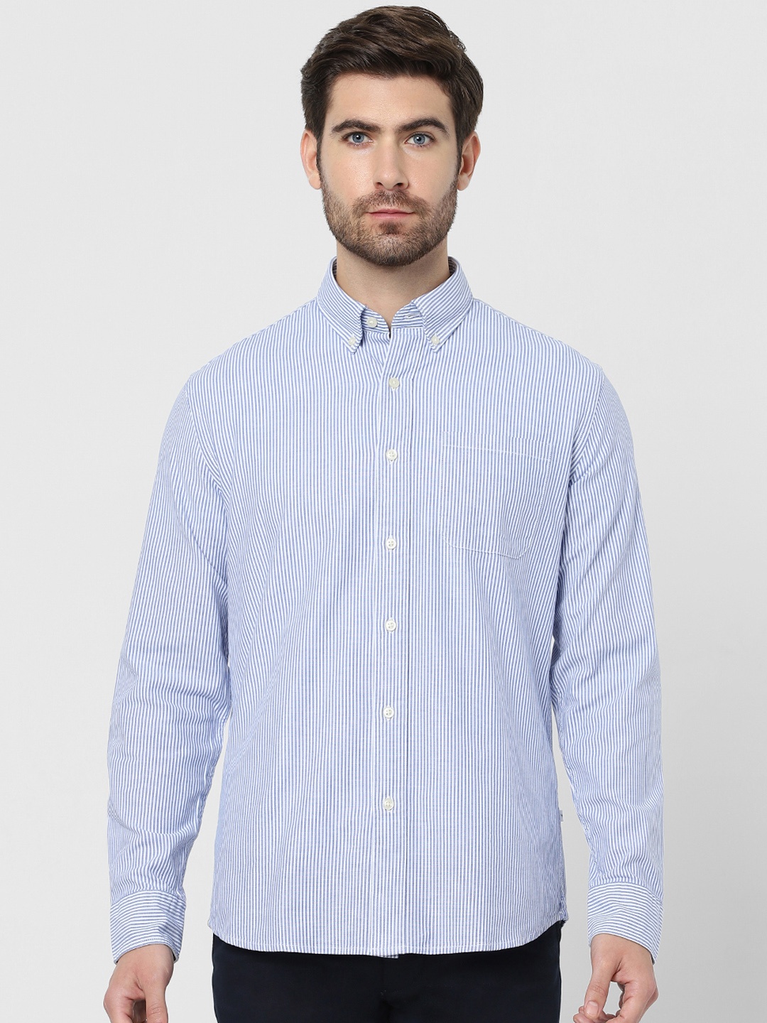 

SELECTED Men Blue & White Opaque Striped Casual Shirt