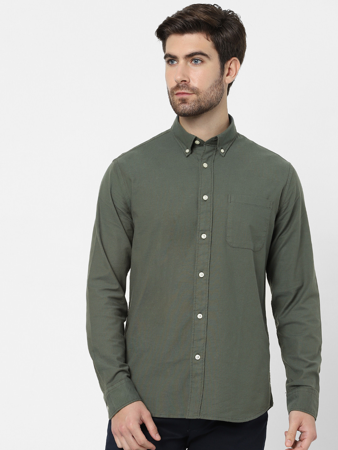 

SELECTED Men Green Solid Opaque Casual Shirt