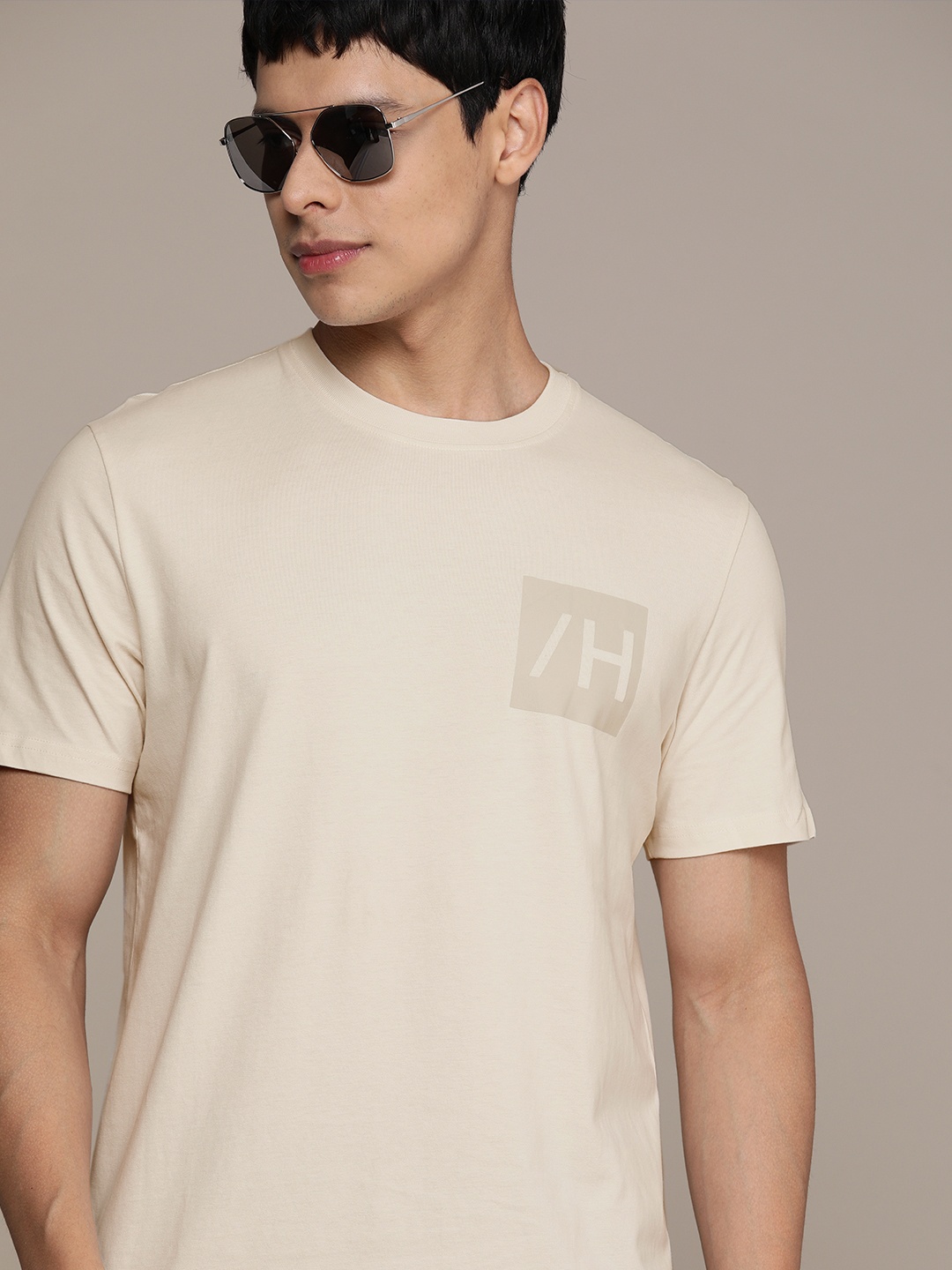 

SELECTED Men Beige Typography Printed Organic Cotton Pure Cotton T-shirt