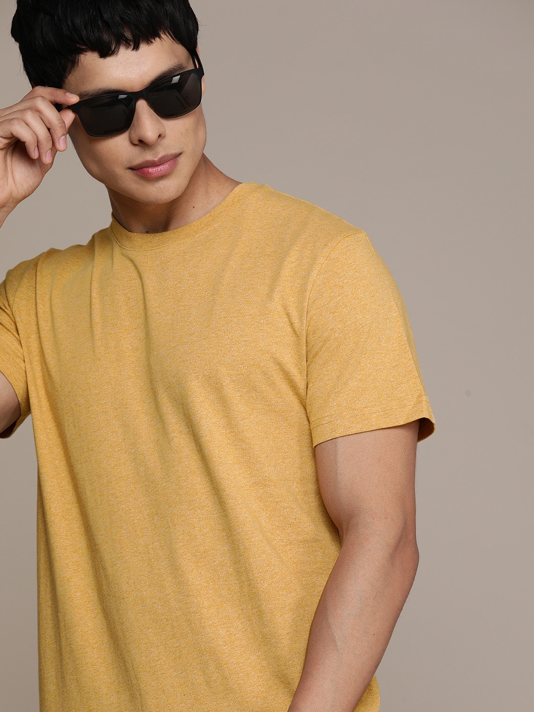 

SELECTED Men Mustard Yellow Organic Cotton Pure Cotton T-shirt