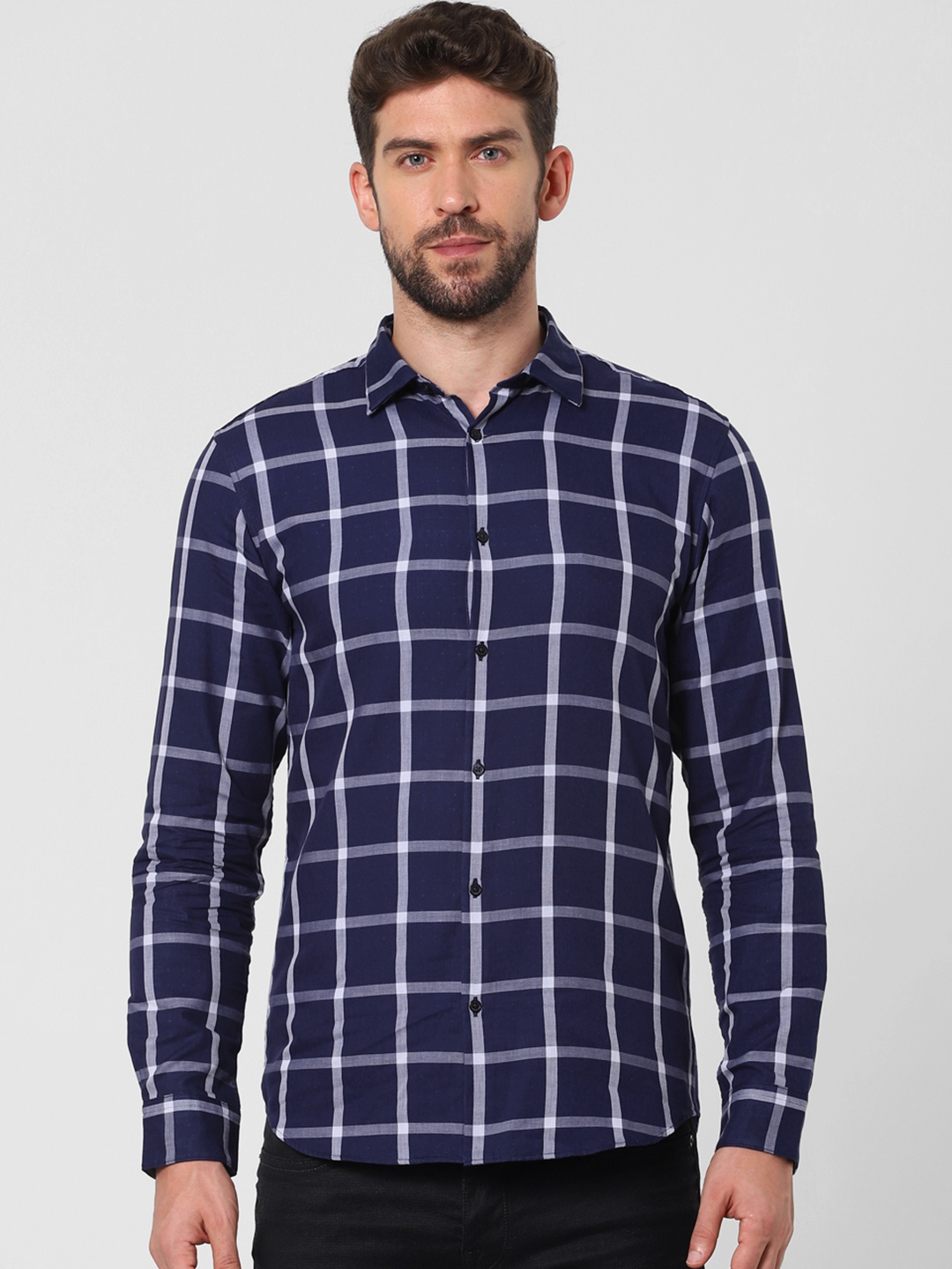 

SELECTED Men Blue & white Checked Formal Shirt