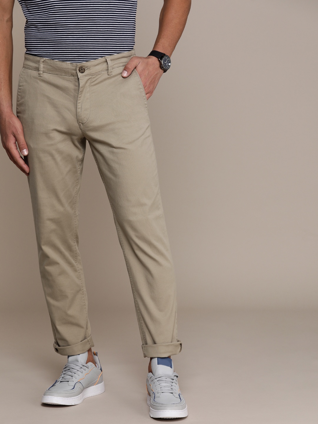 

SELECTED Men Beige Straight Fit Chinos Trousers