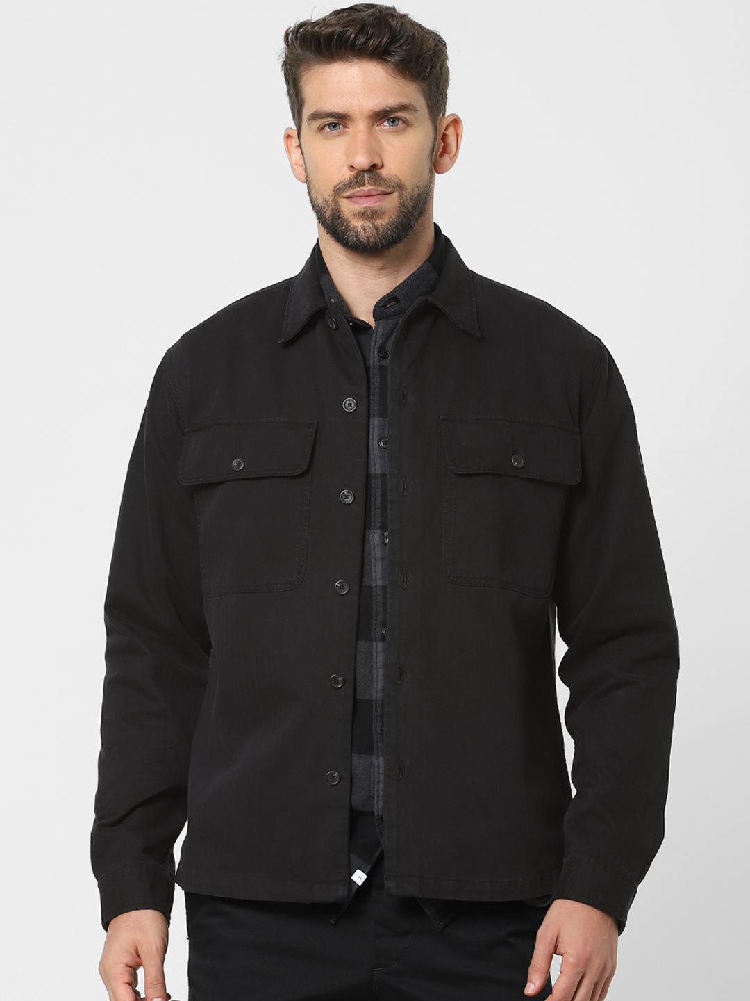 

SELECTED Men Black Opaque Organic Cotton Casual Shirt