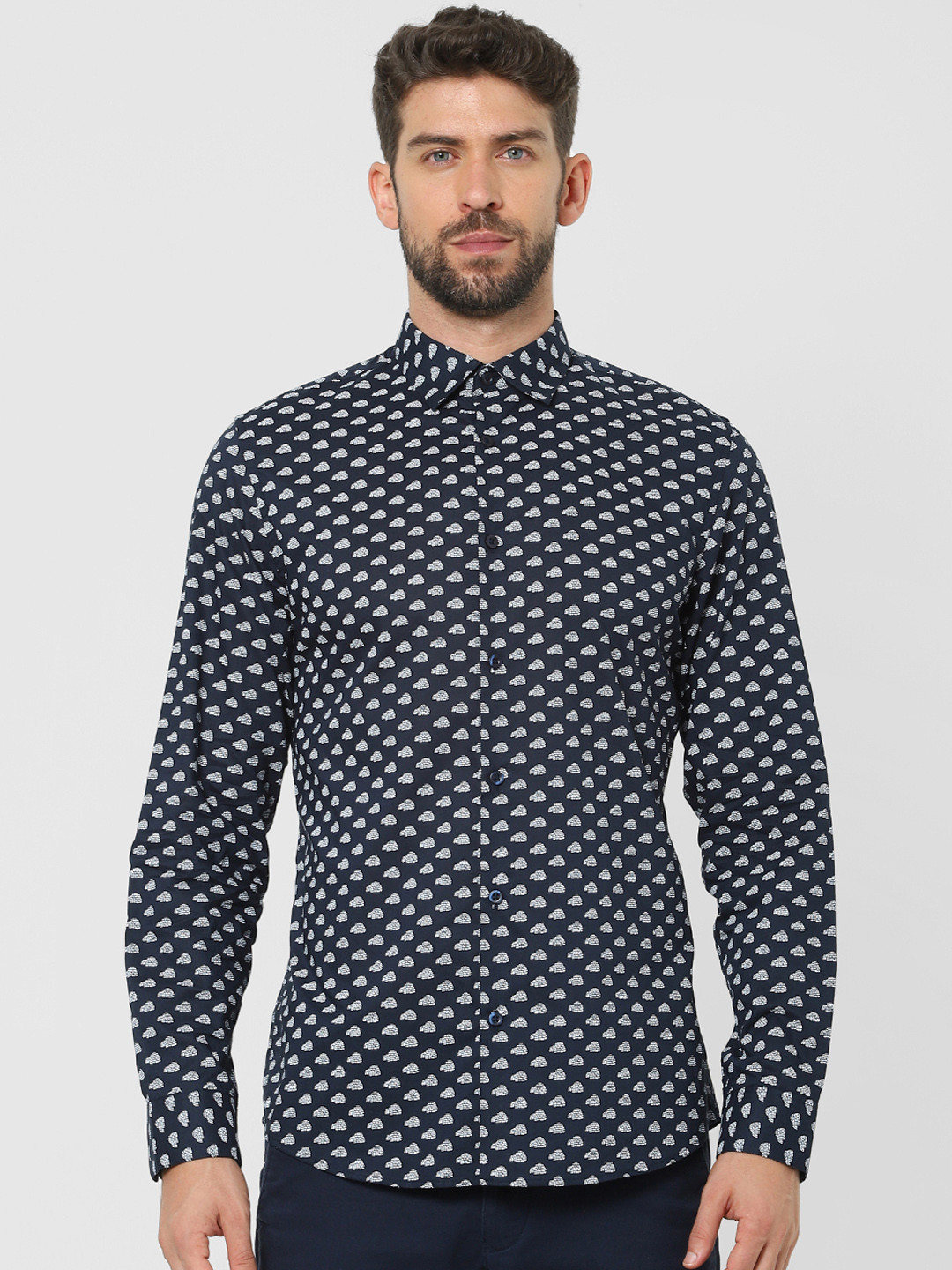 

SELECTED Men Navy Blue & White Slim Fit Opaque Printed Casual Shirt