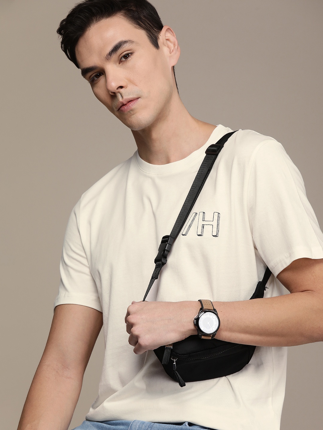 

SELECTED Men Off-White Typography Printed Pure Organic Cotton T-shirt