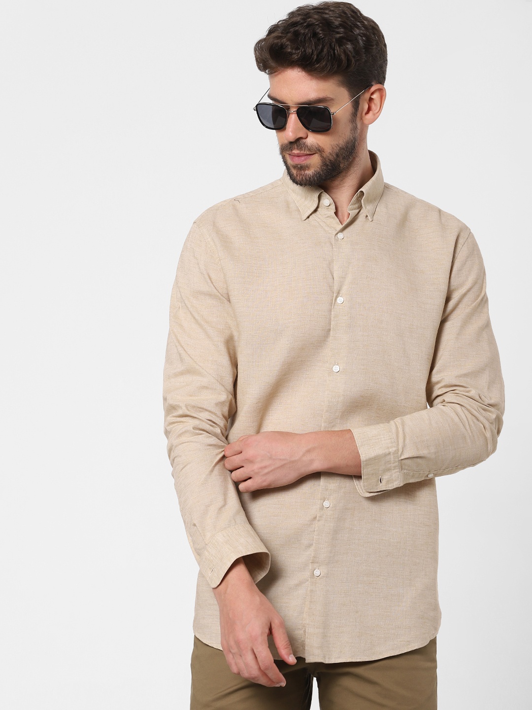 

SELECTED Men Beige Opaque Casual Linen Shirt