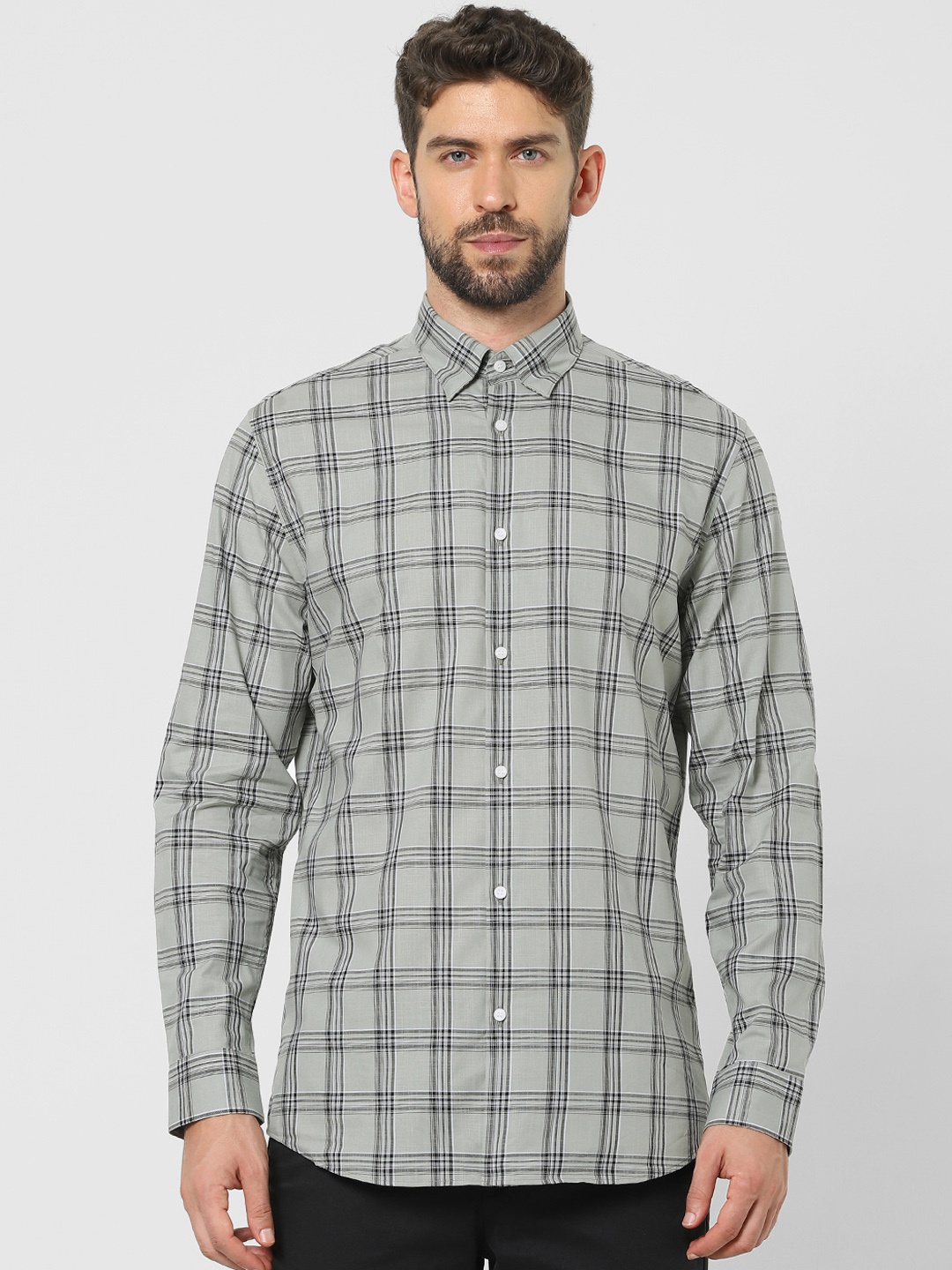 

SELECTED Men Grey & Black Checked Casual Shirt