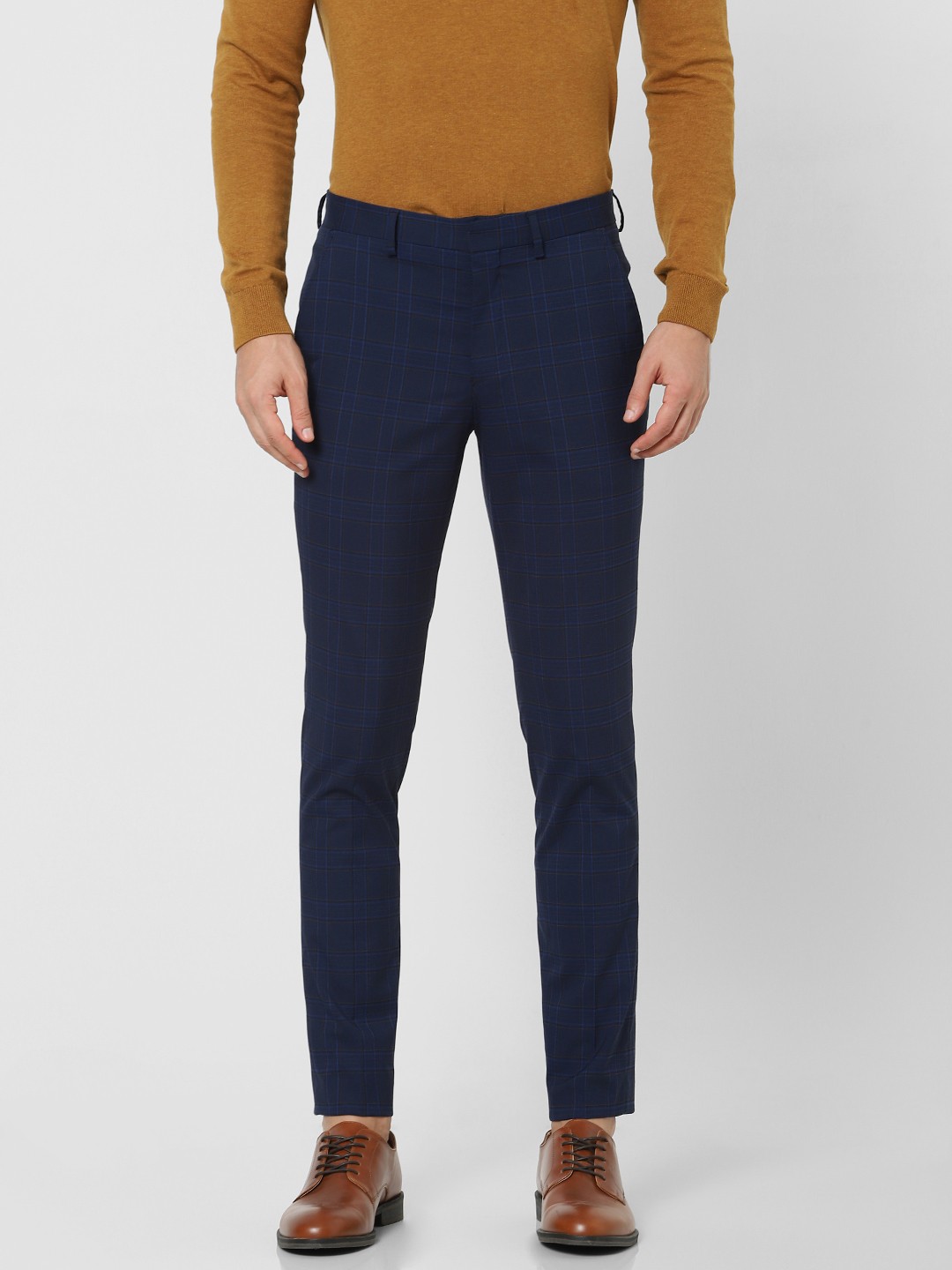 

SELECTED Men Navy Blue Checked Slim Fit Trousers