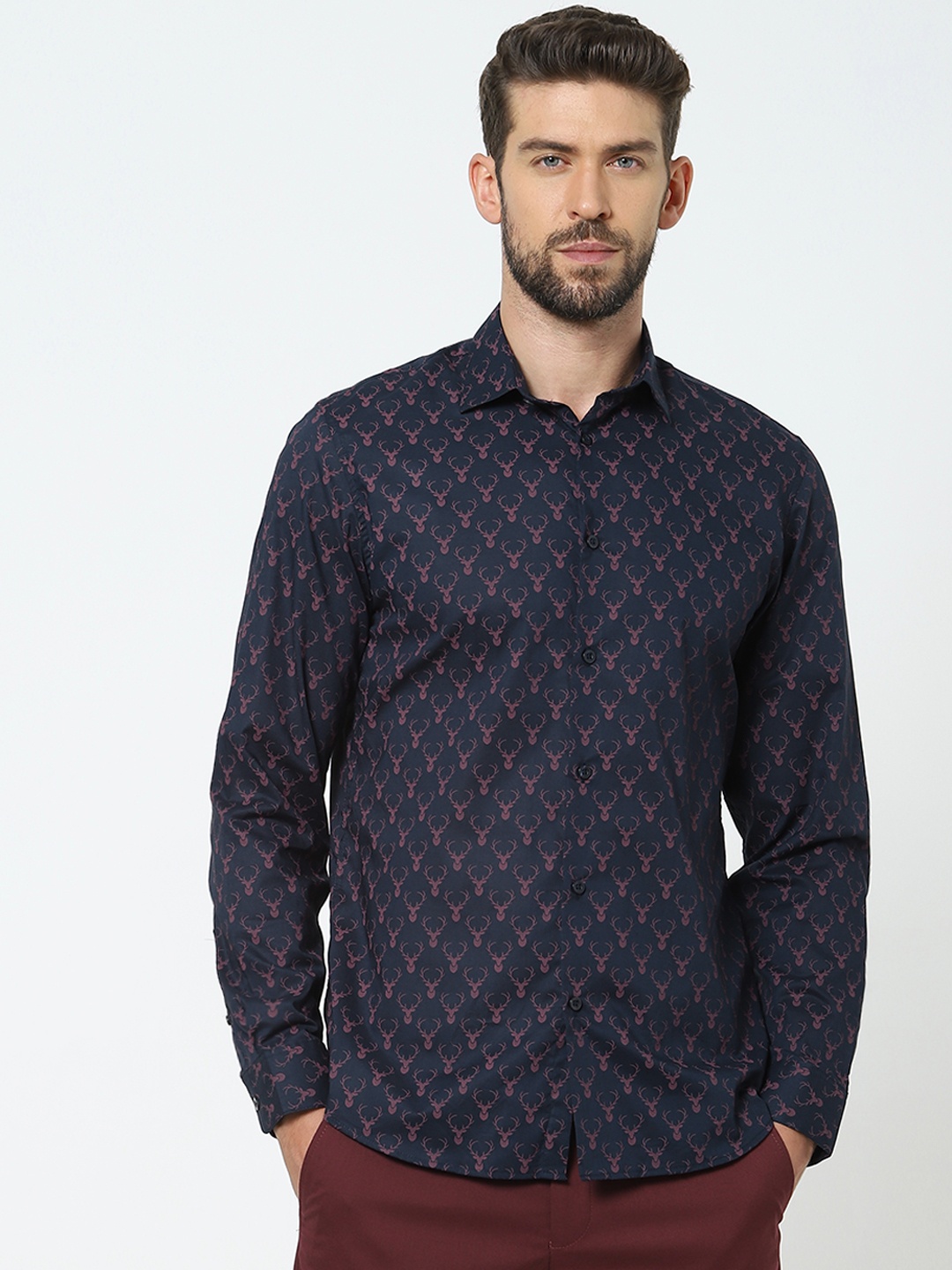 

SELECTED Men Navy Blue Slim Fit Opaque Printed Casual Shirt