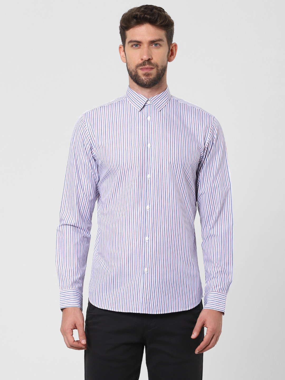 

SELECTED Men White Slim Fit Opaque Striped Casual Shirt