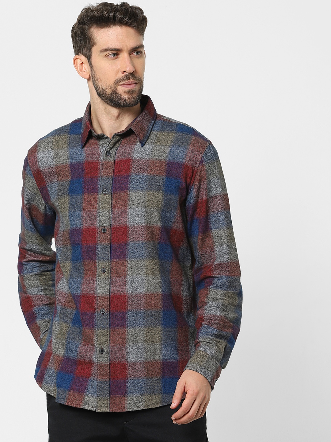 

SELECTED Men Maroon & Navy Blue Checked Casual Shirt