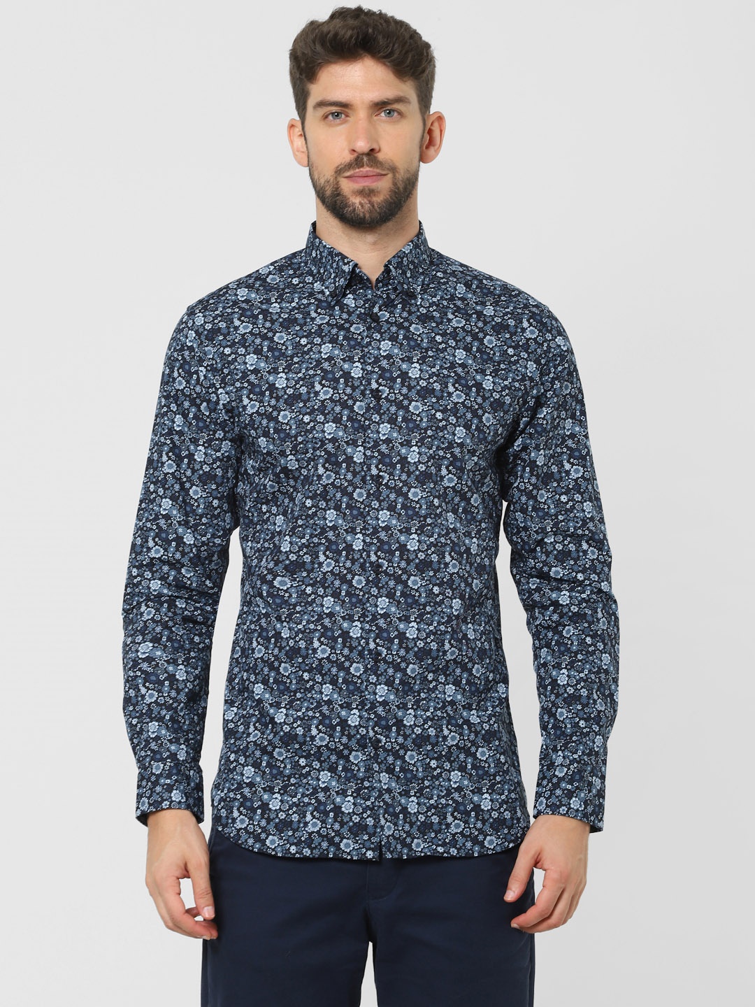 

SELECTED Men Navy Blue Slim Fit Floral Opaque Printed Casual Shirt