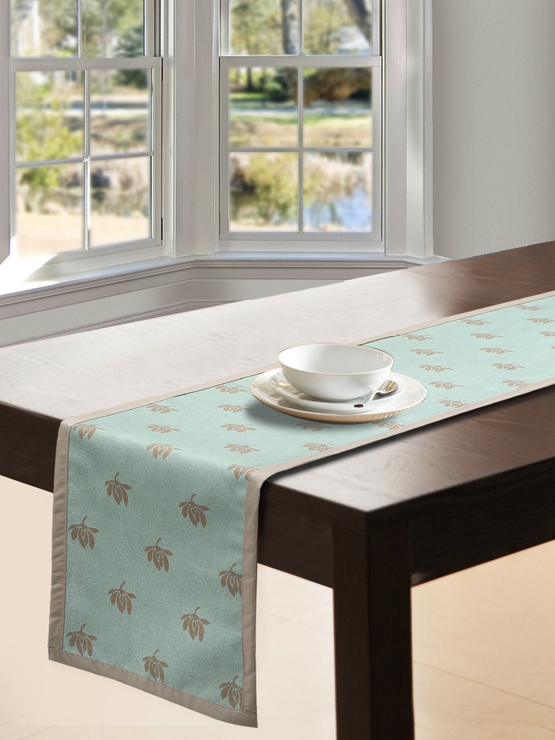 

S9home by Seasons Blue & Beige Embroidered Table Runner