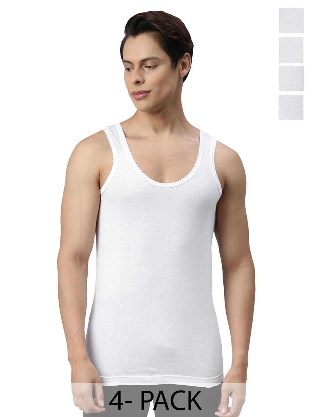 VIP Pack Of 4 White Solid Innerwear Vest