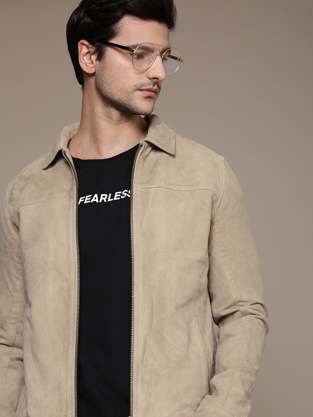 

SELECTED Men Beige Suede Tailored Jacket