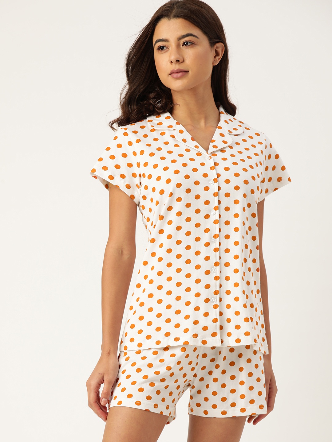

ETC Women White & Rust Brown Pure Cotton Printed Night suit