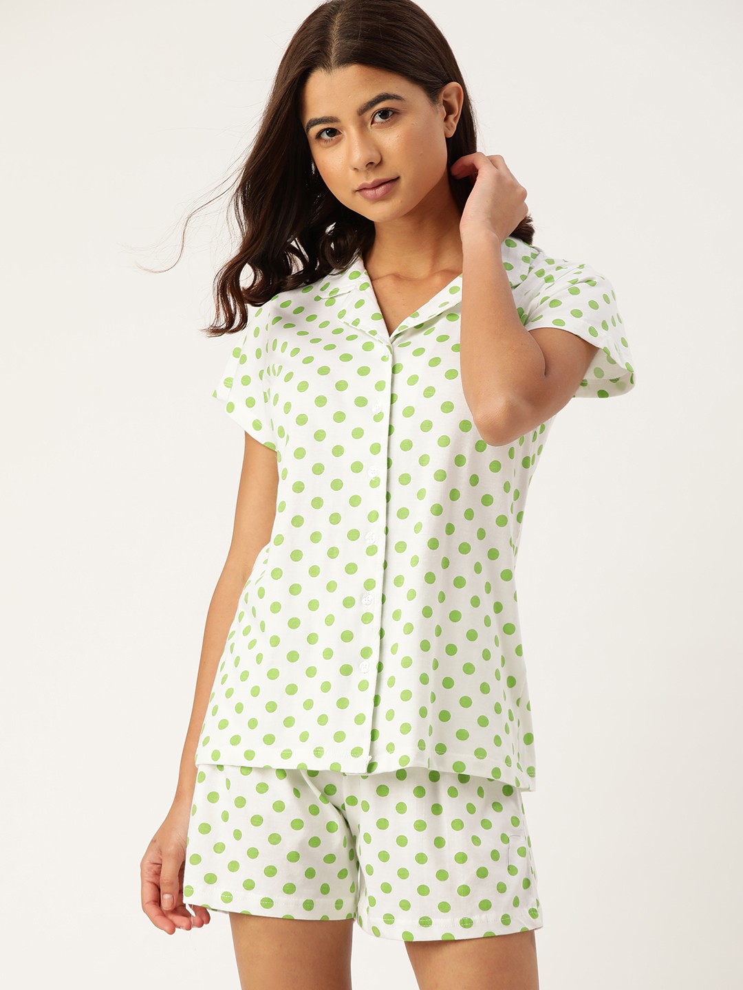 

ETC Women White & Green Pure Cotton Printed Night suit