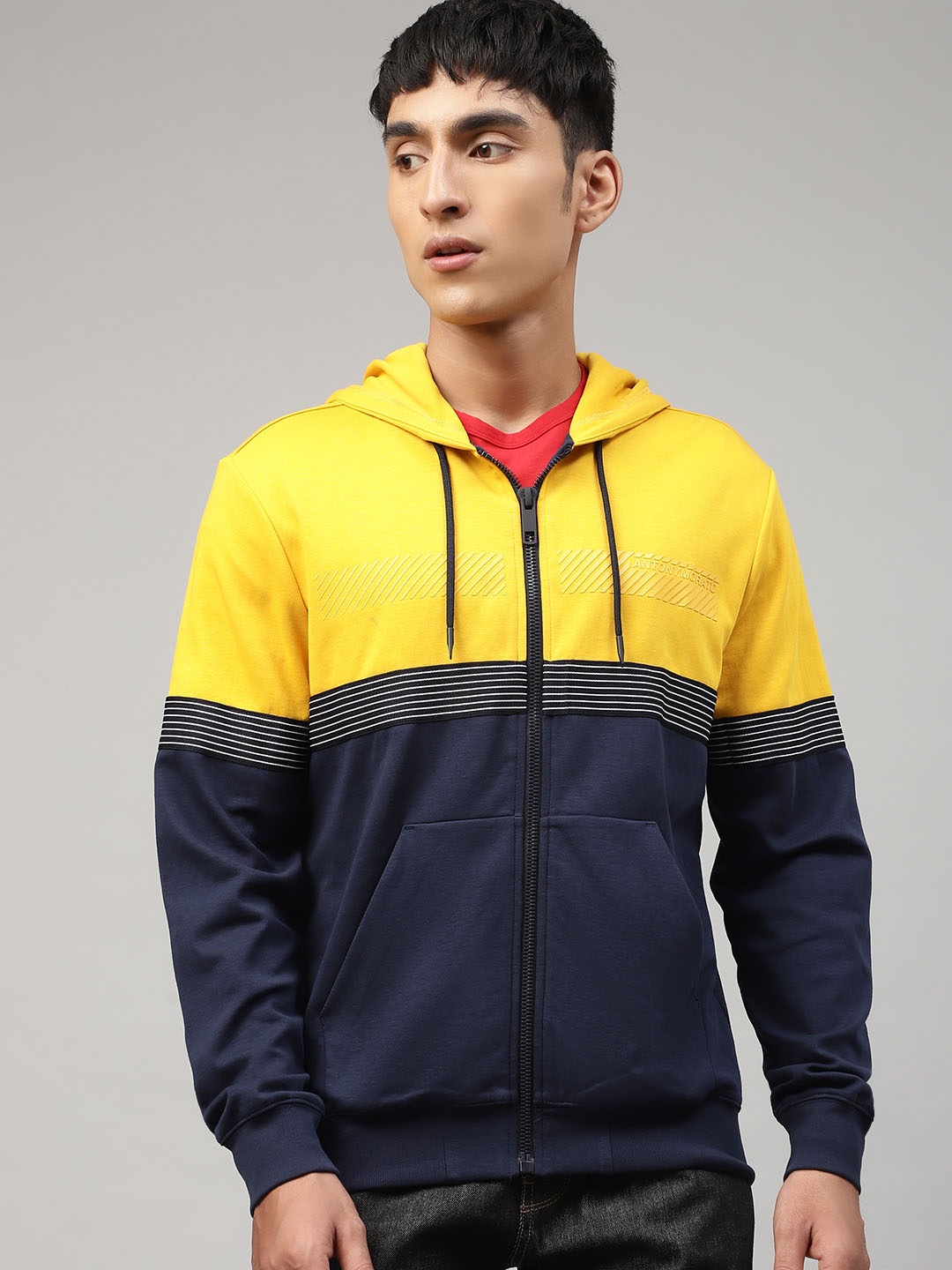 

Antony Morato Men Yellow Colourblocked Hooded Sweatshirt