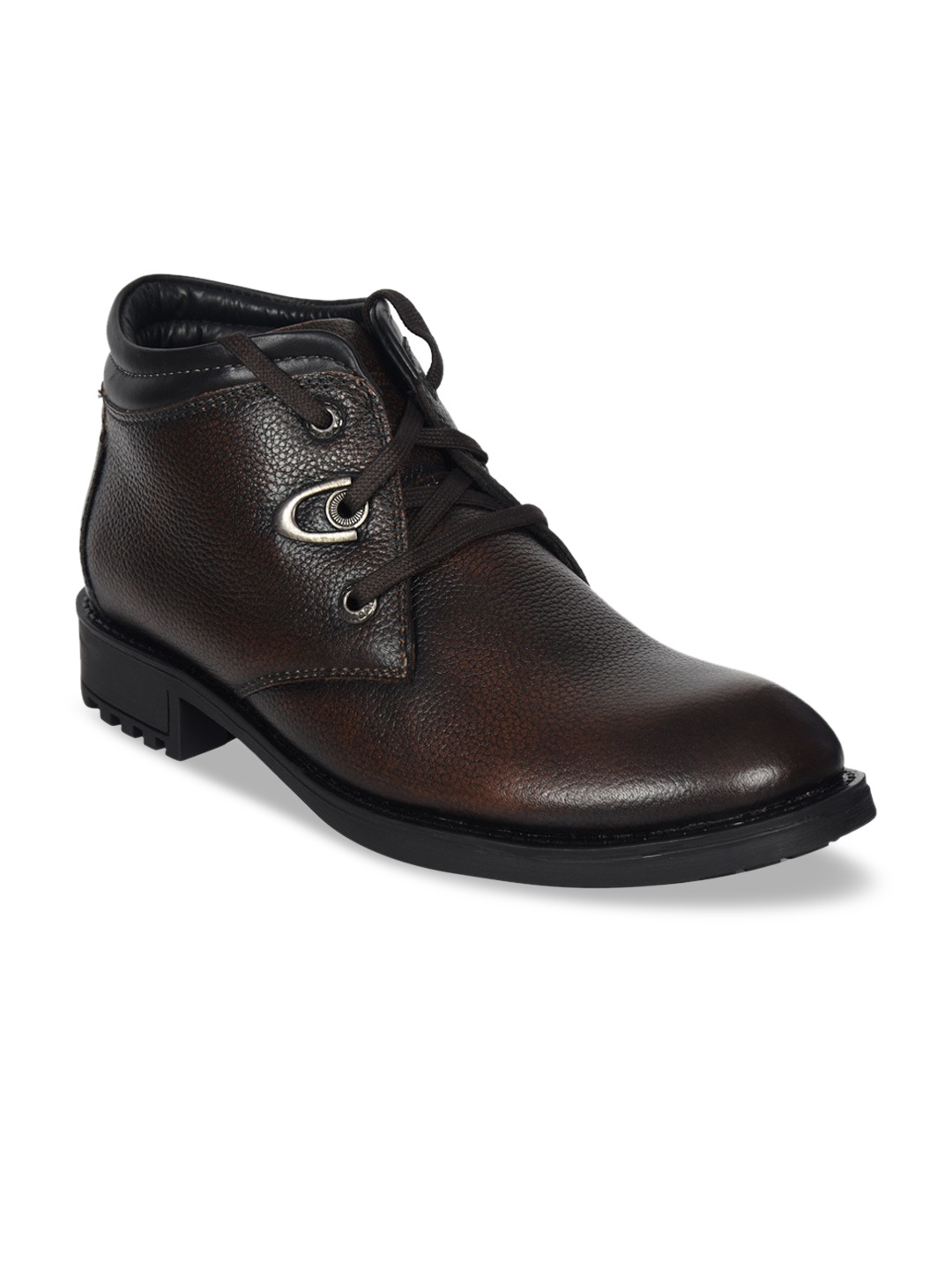

Ajanta Men Brown Textured Leather Derbys