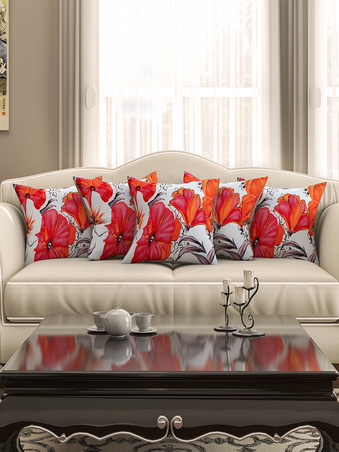 

SEJ by Nisha Gupta White Set of 5 Printed 16'' x 16'' Square Cushion Covers