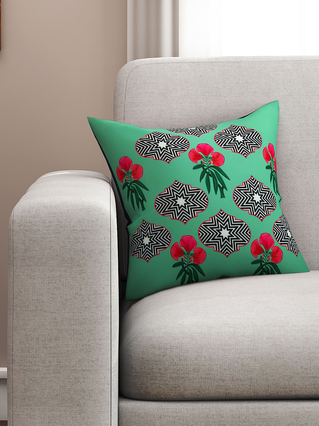 

SEJ by Nisha Gupta Green Single Printed 16'' x 16'' Square Cushion Covers