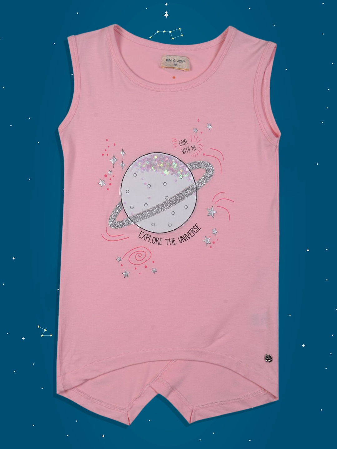 

Gini and Jony Girls Pink Embellished Regular Top
