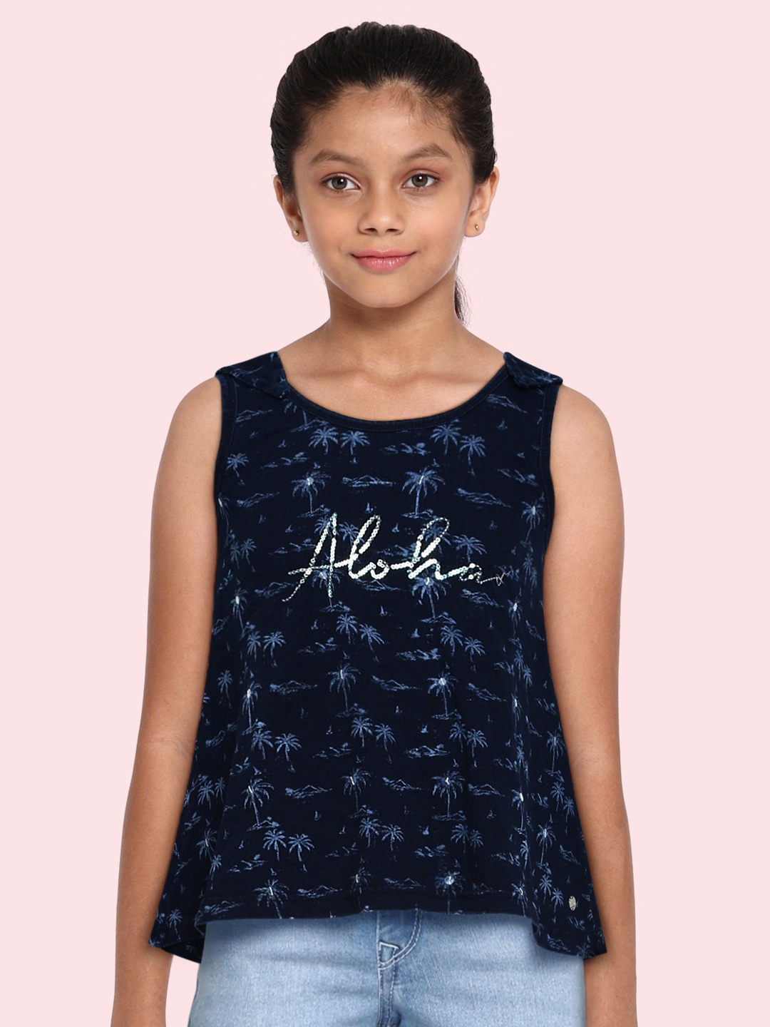 

Gini and Jony Navy Blue Floral Kimono Sleeve Blouson Top