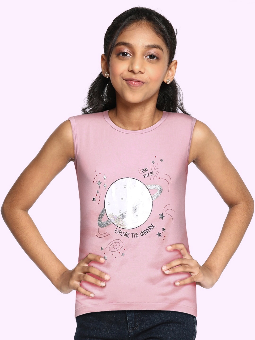 

Gini and Jony Pink Embellished Regular Top