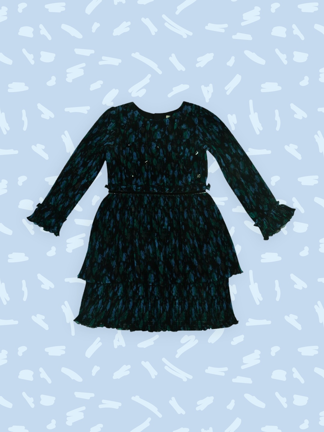 

Gini and Jony Black & Green Abstract Printed Layered Fit & Flare Dress