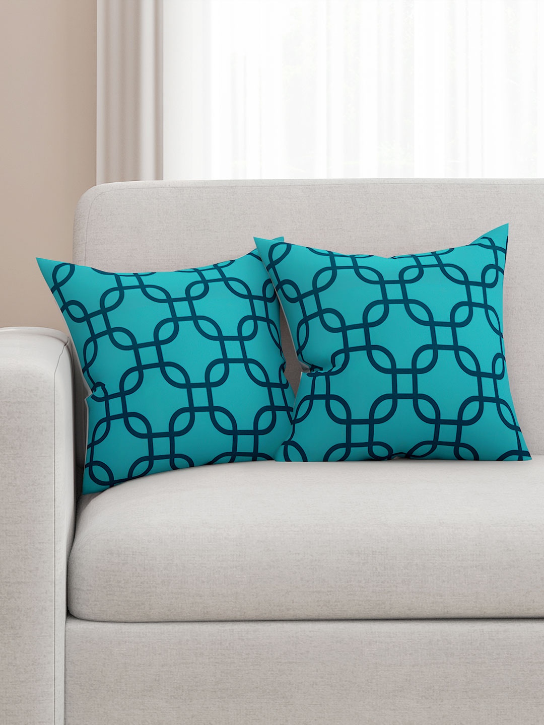 

SEJ by Nisha Gupta Blue Set of 2 Printed 16'' x 16'' Square Cushion Covers