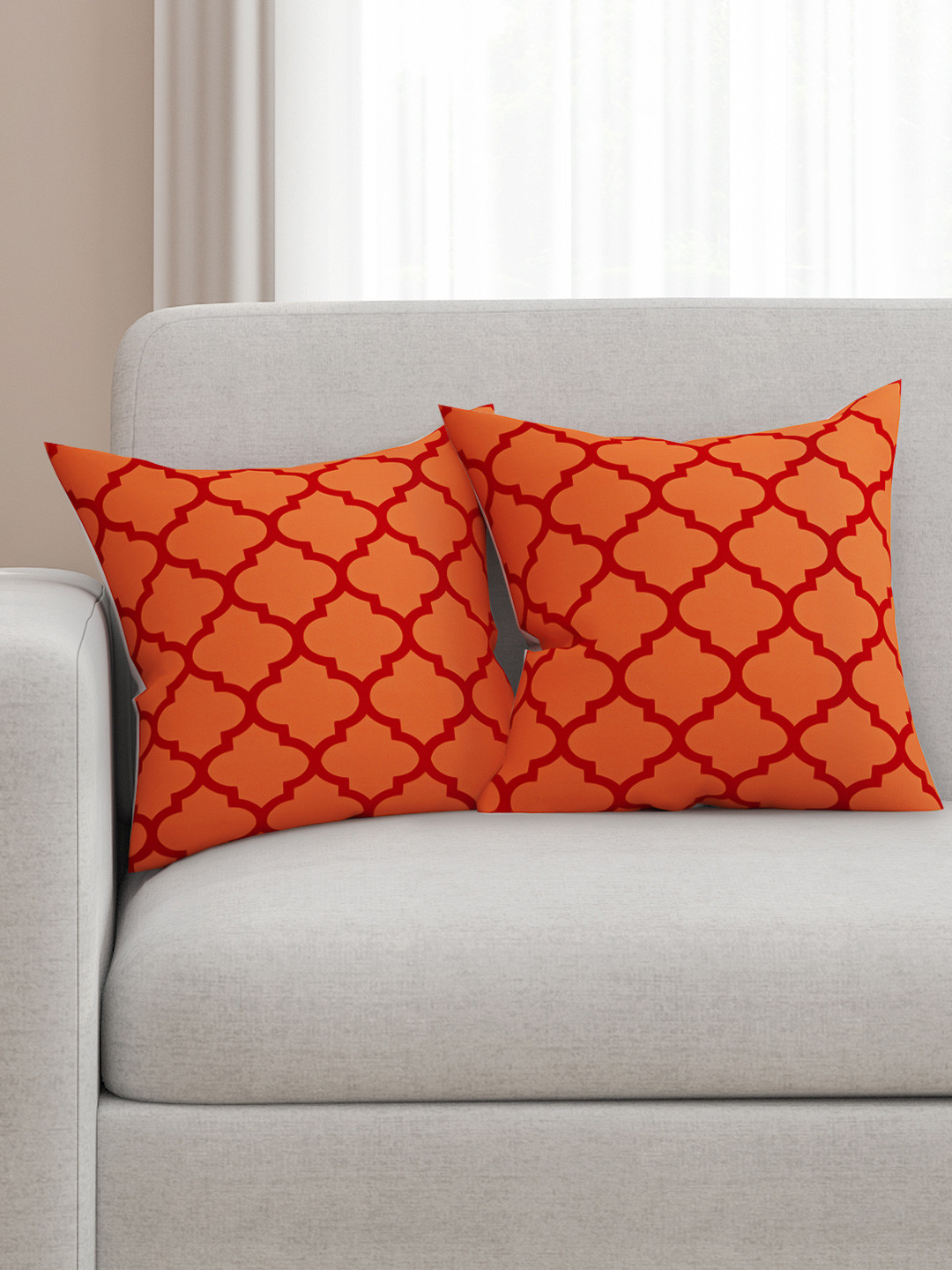 

SEJ by Nisha Gupta Set of 2 Orange Printed 16'' x 16'' Square Cushion Covers