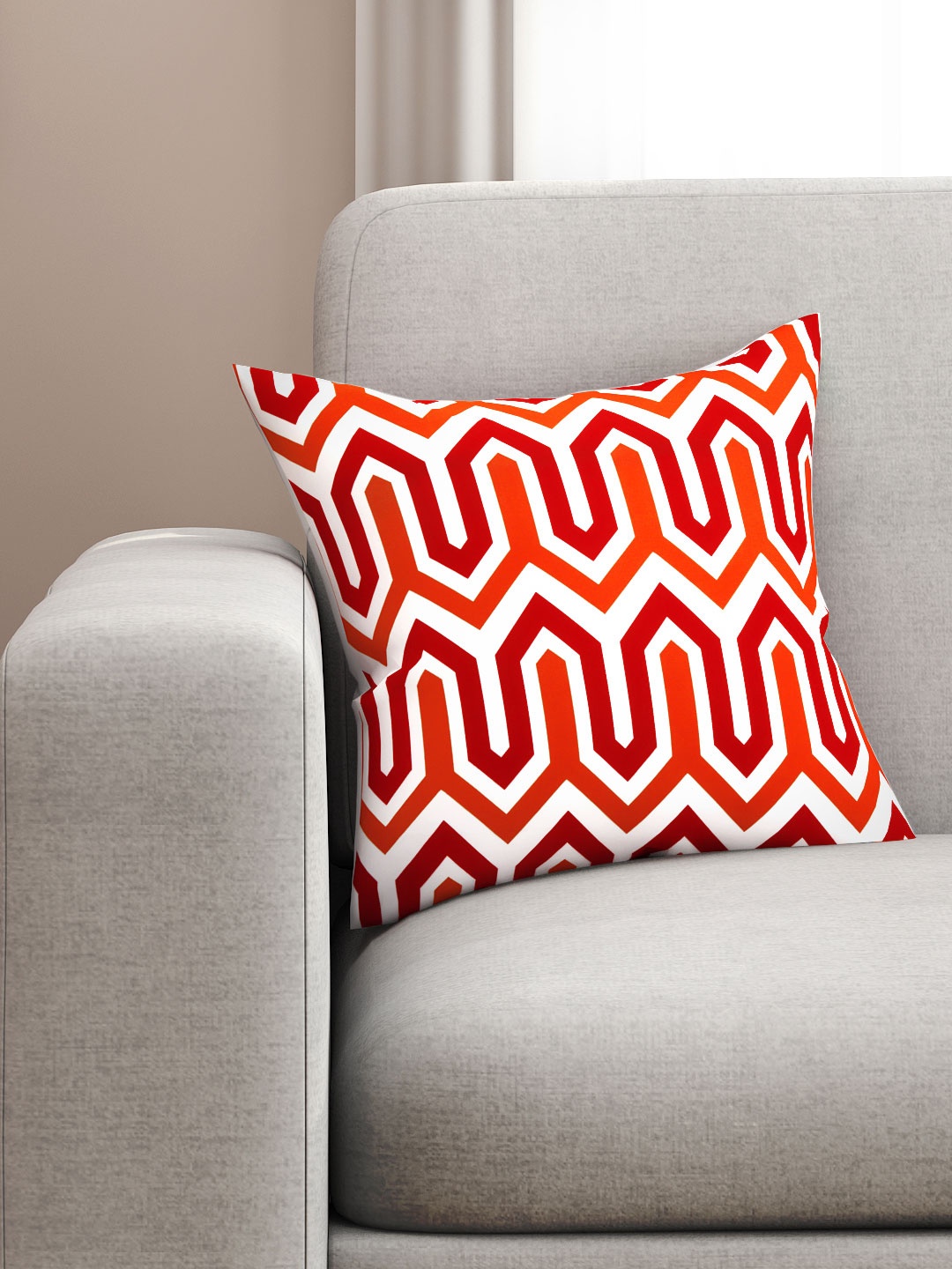 

SEJ by Nisha Gupta White & Red Geometric Print 16'' x 16'' Square Cushion Cover