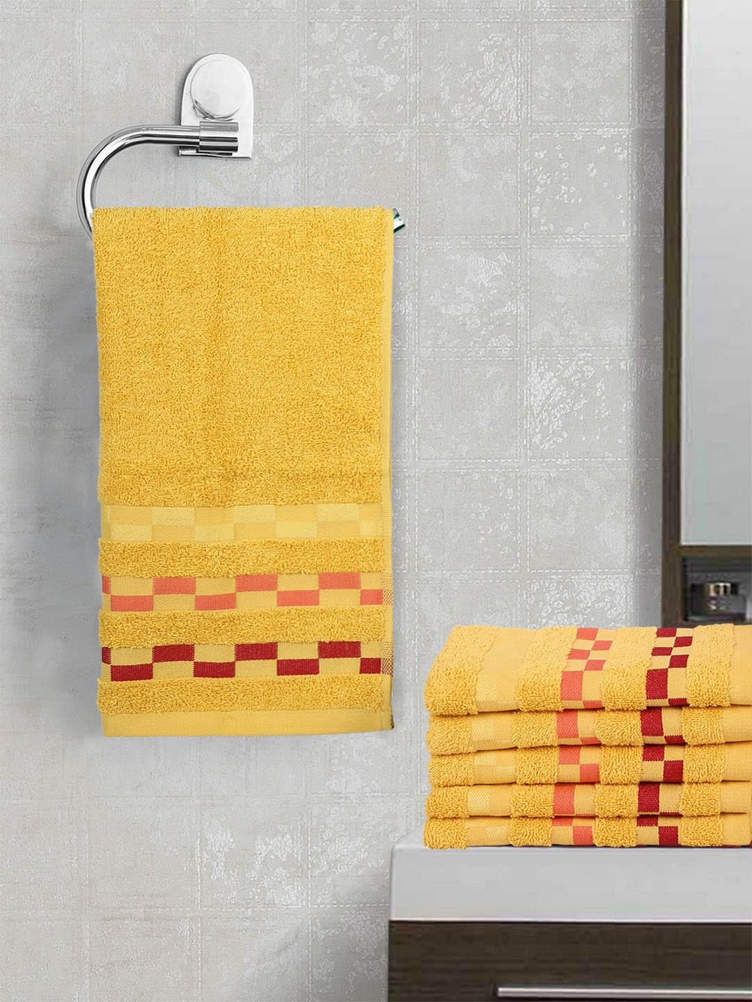 

BIANCA Yellow Set Of 6 Mercerized Combed Cotton Bumpy-Striped Towels