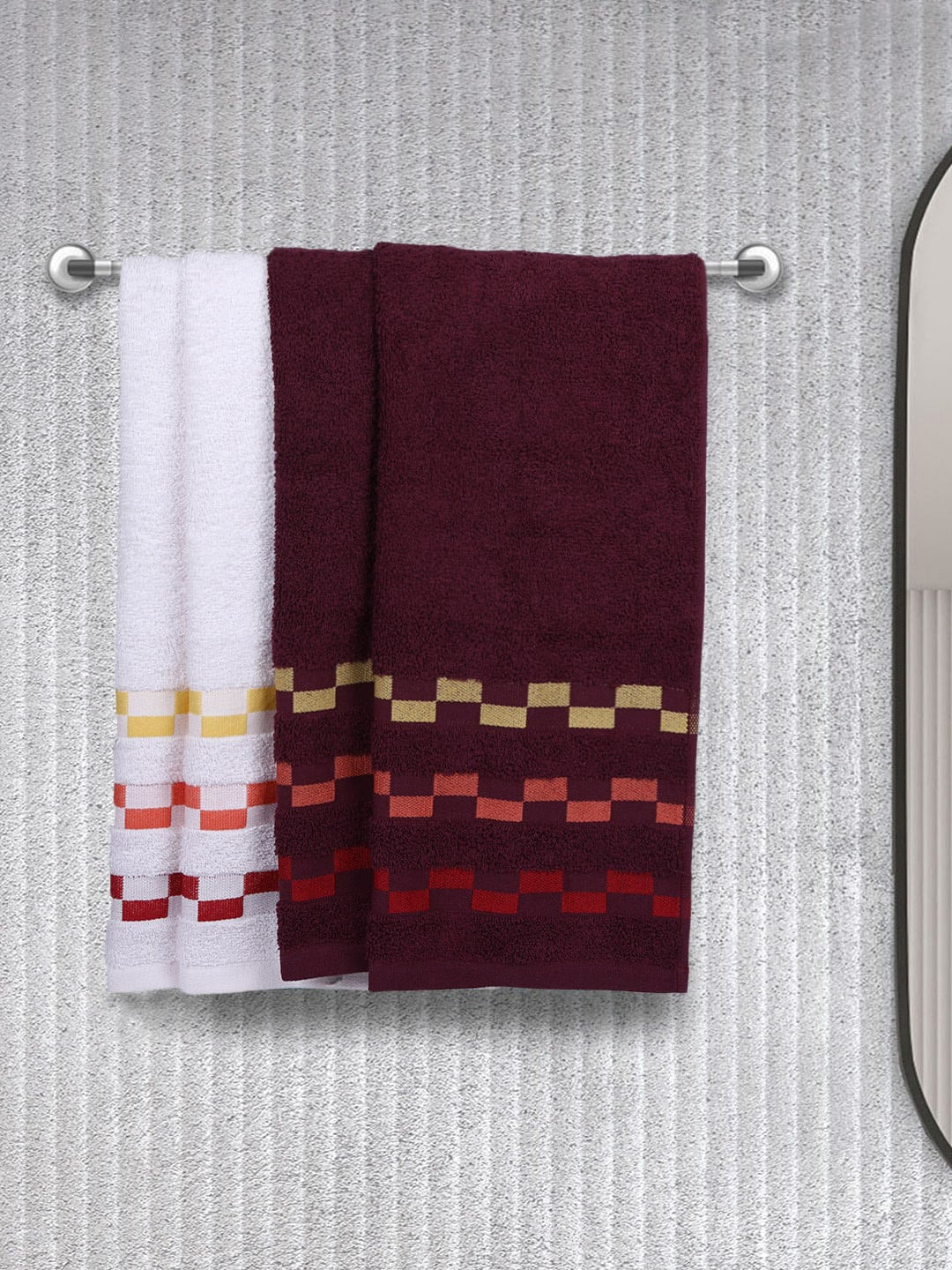 

BIANCA Set Of 4 Mercerized Combed Cotton Bumpy-Striped Towels, Purple