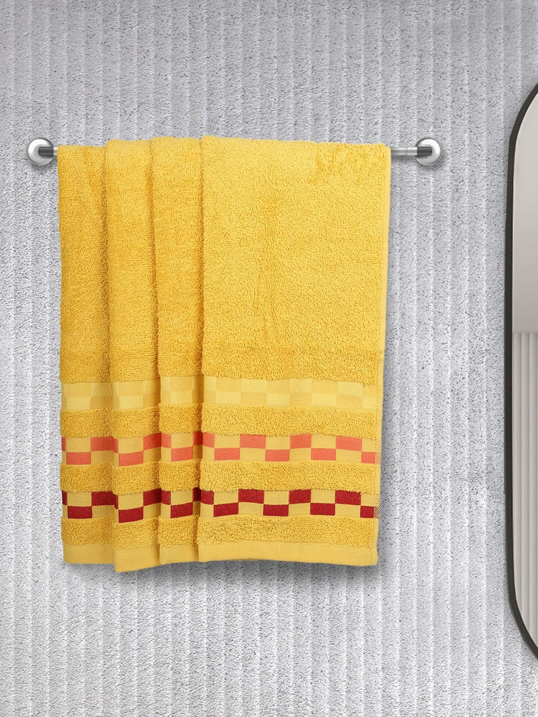 

BIANCA Yellow Set Of 4 Mercerized Combed Cotton Bumpy-Striped Towels