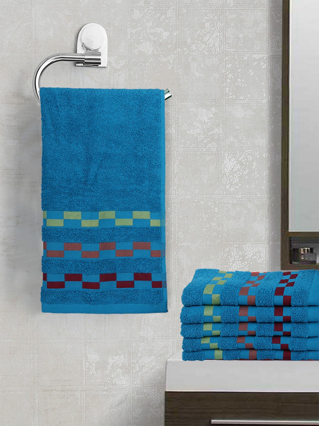 

BIANCA Blue Set Of 6 Mercerized Combed Cotton Bumpy-Striped Towels