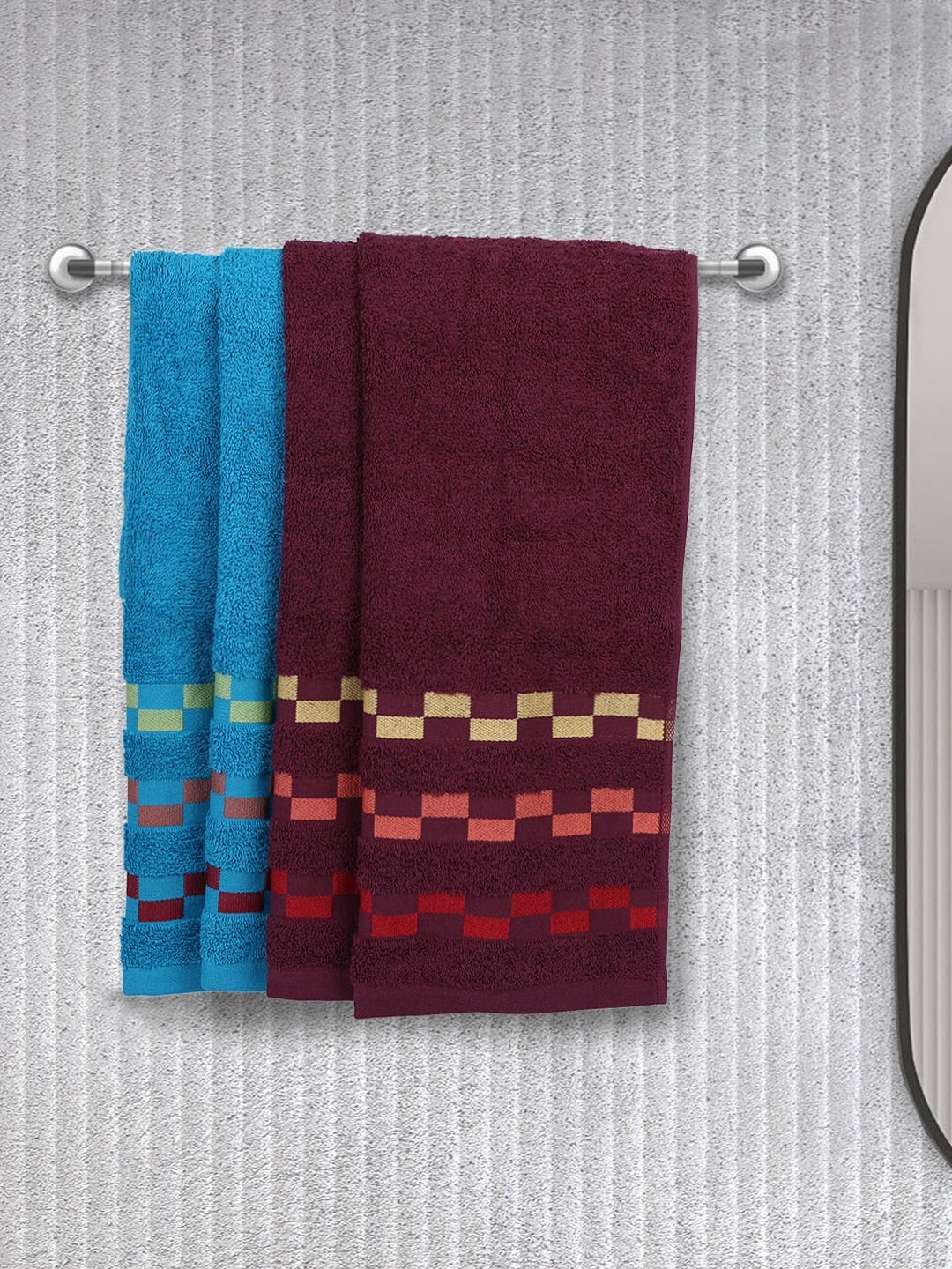 

BIANCA Set Of 4 Mercerized Combed Cotton Bumpy-Striped Towels, Purple