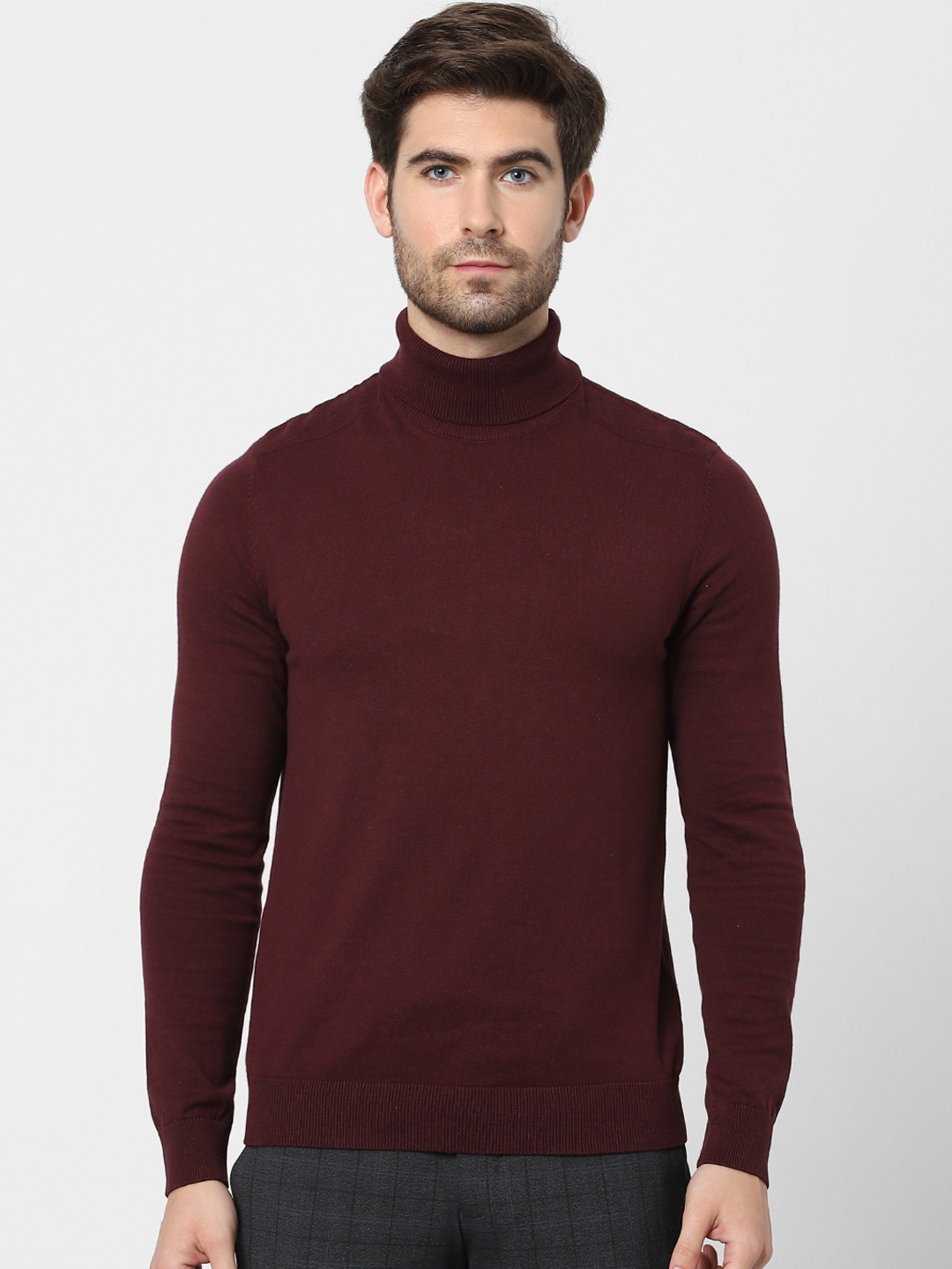 

SELECTED Men Maroon Solid Turtle Neck Sweatshirt