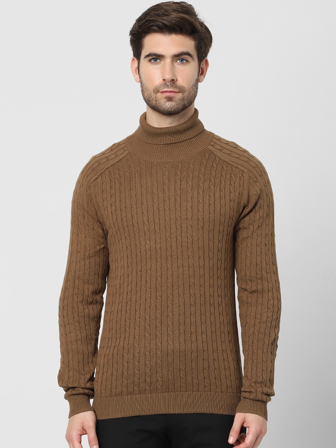 

SELECTED Men Coffee Brown Solid Pullover Turtle Neck Sweatshirt