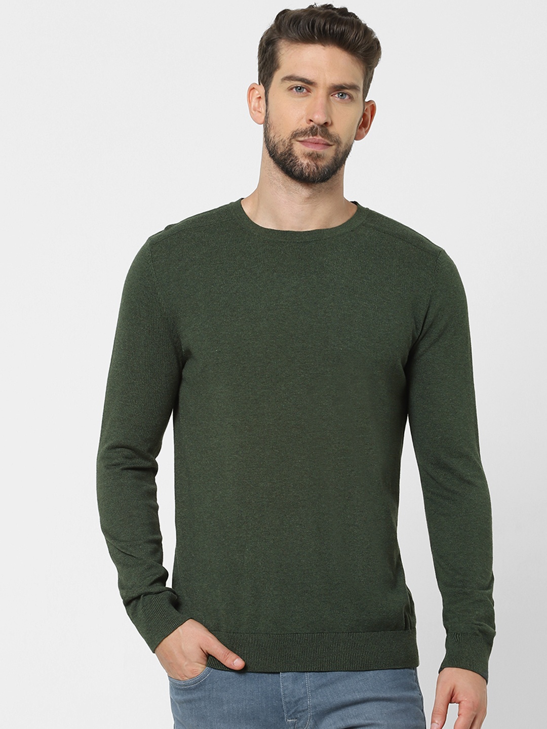 

SELECTED Men Green Solid Pullover Sweatshirt