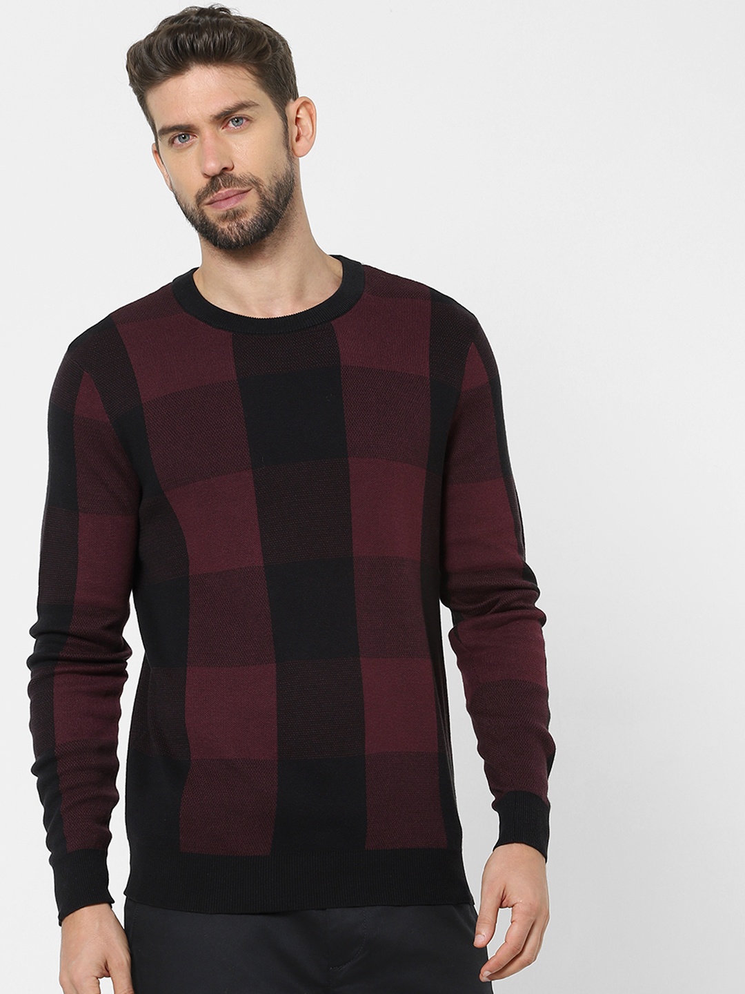 

SELECTED Men Burgundy & Black Checked Organic Cotton Sweatshirt