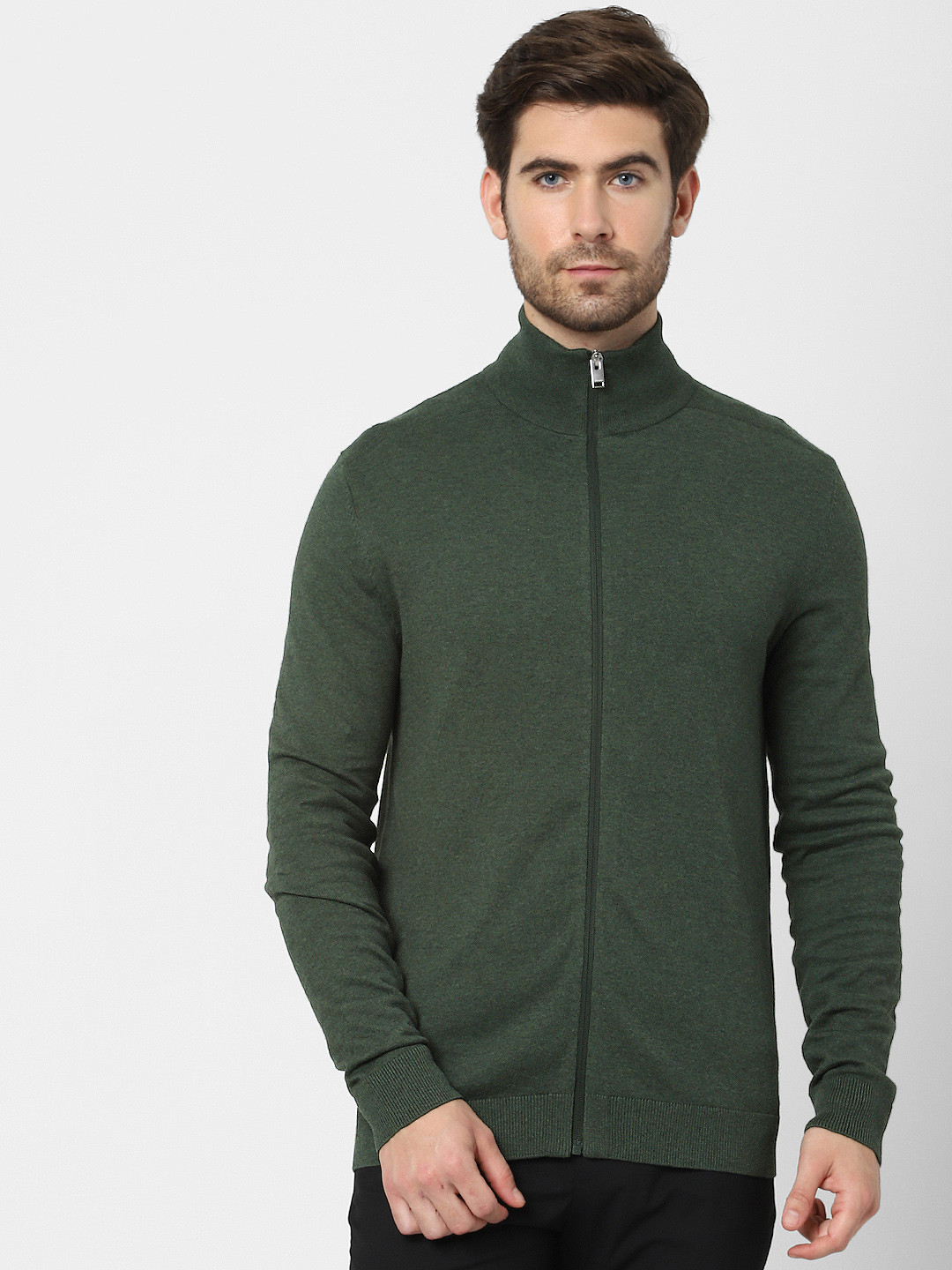 

SELECTED Men Green Solid Sweatshirt